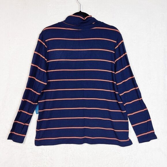 Market & Spruce Navy Stripe High Neck Long Sleeve Top Blouse Size XL Petite NWT - Picture 9 of 12